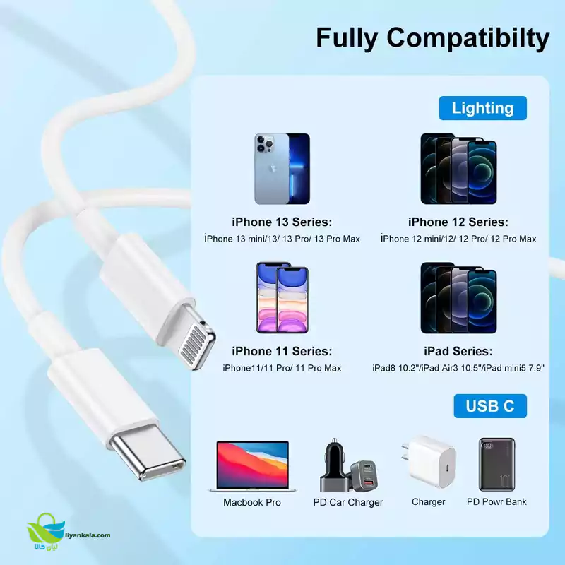 کابل تبدیل&nbsp;USB-C به لایتنینگ نیبیوا مدل&nbsp;Lightning Series طول 1 متر