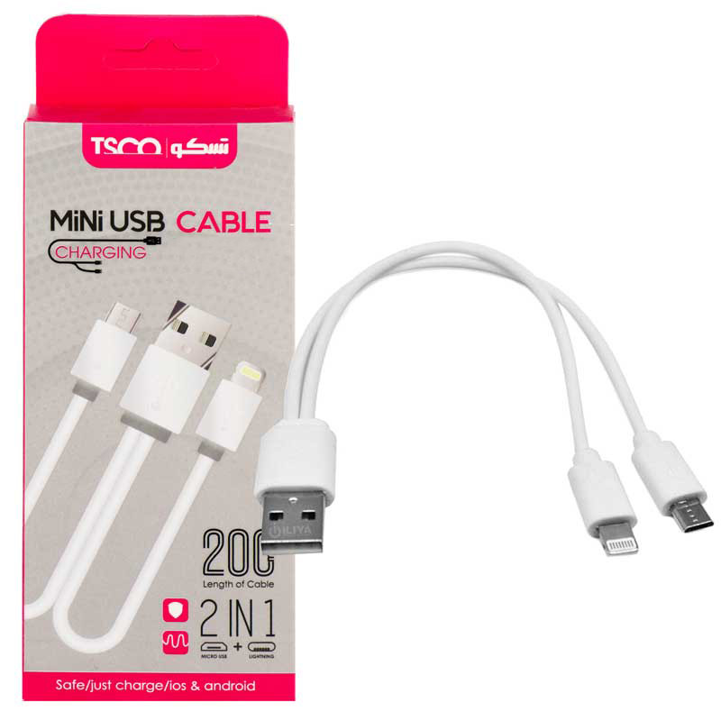 کابل تبدیل USB به microUSB و لایتنینگ تسکو مدل TCA-28 طول 0.2 متر
