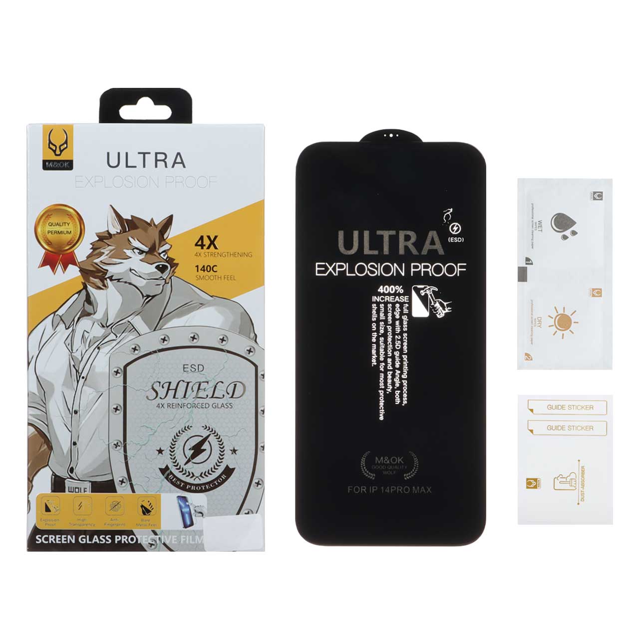 محافظ صفحه نمایش شیشه ای M&OK Ultra برای آیفون 14 پرو مکس