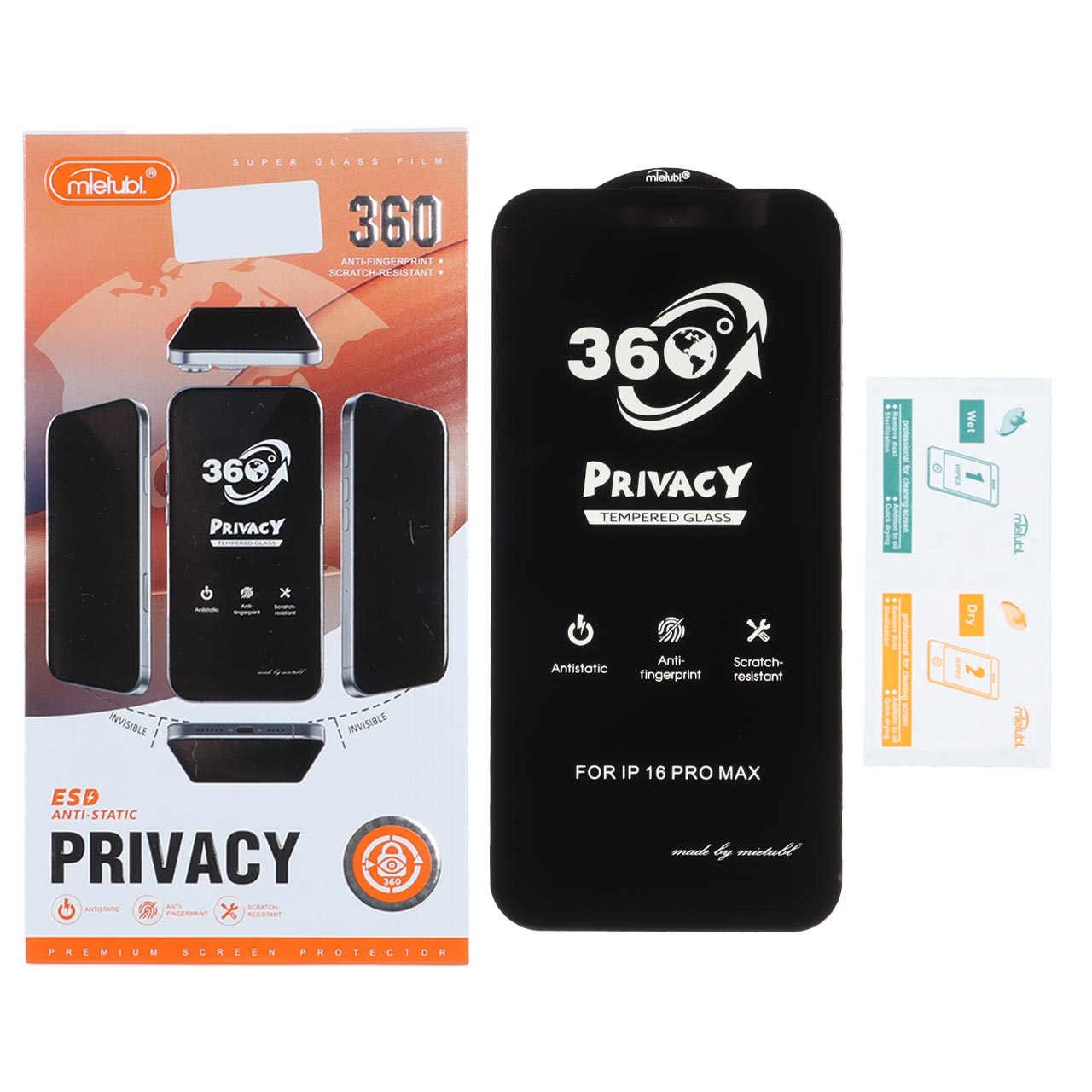 محافظ صفحه نمایش پرایویسی مدل Mietubl 360 مناسب برای اپل iphone 16 pro max