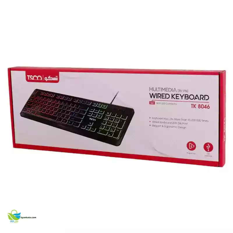 کیبورد تسکو مدل TK 8046،سوییچ ممبران، Full-size، نورپردازی RGB