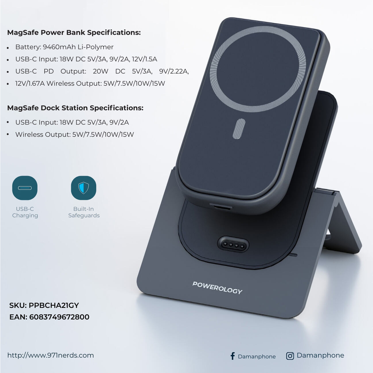 پاوربانک پاورولوژی مدل pp21 MagSafe  ظرفیت 10000 میلی آمپر ساعت
