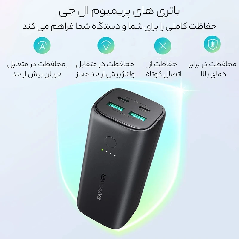 قیمت و خرید پاوربانک راوپاور مدل RP-PB208 ظرفیت 20000 میلی آمپر ساعت