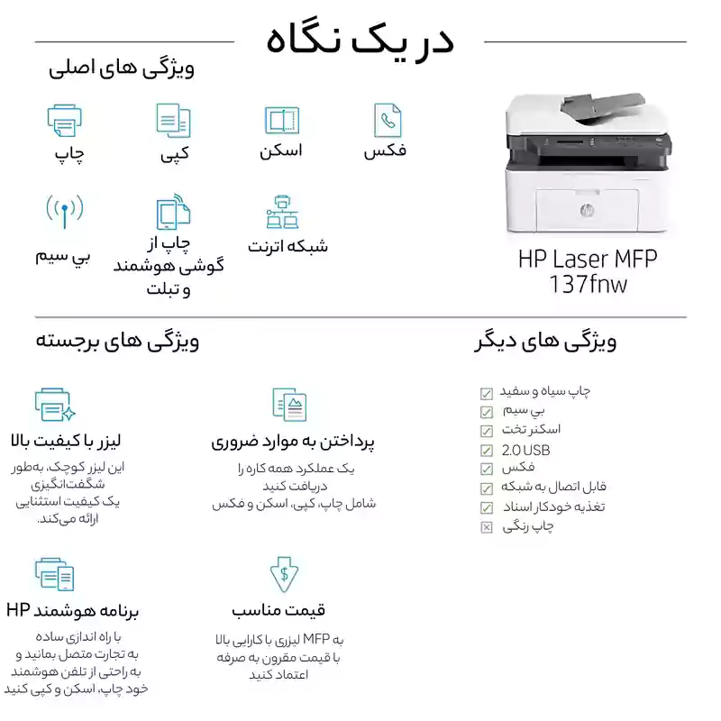 پرینتر چندکاره لیزری اچ پی مدل Laser MFP 137fnw